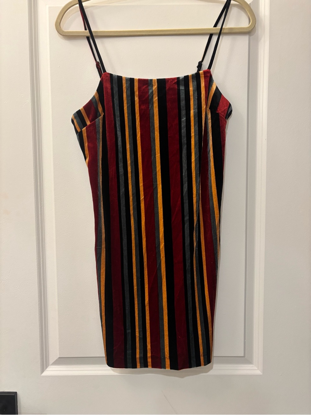 Forever 21 Striped Velvet Mini Dress in Burgundy, Black & Gold